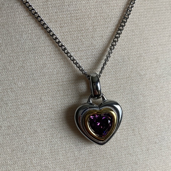 Silver and Purple Heart Pendant Necklace - Picture 2 of 3